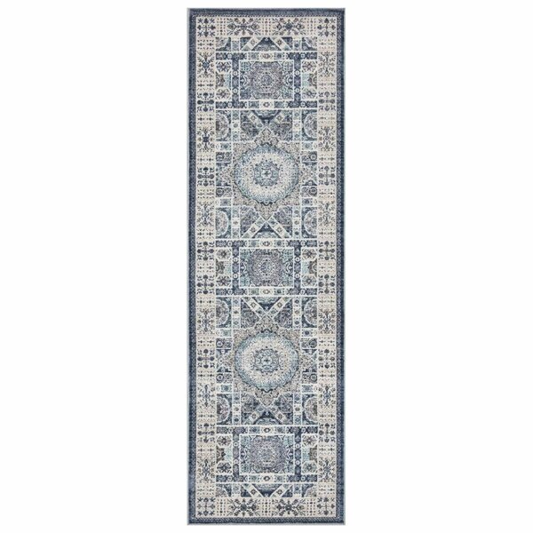 Esfera 2 x 7 ft. Suzani Medallion Runner Rug Navy ES2844240